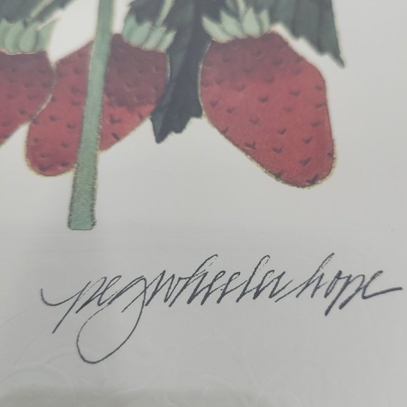 Lithograph Of Strawberries By Peg Wheeler Hope On Embossed Paper in Black Frame - Picture 2 of 5